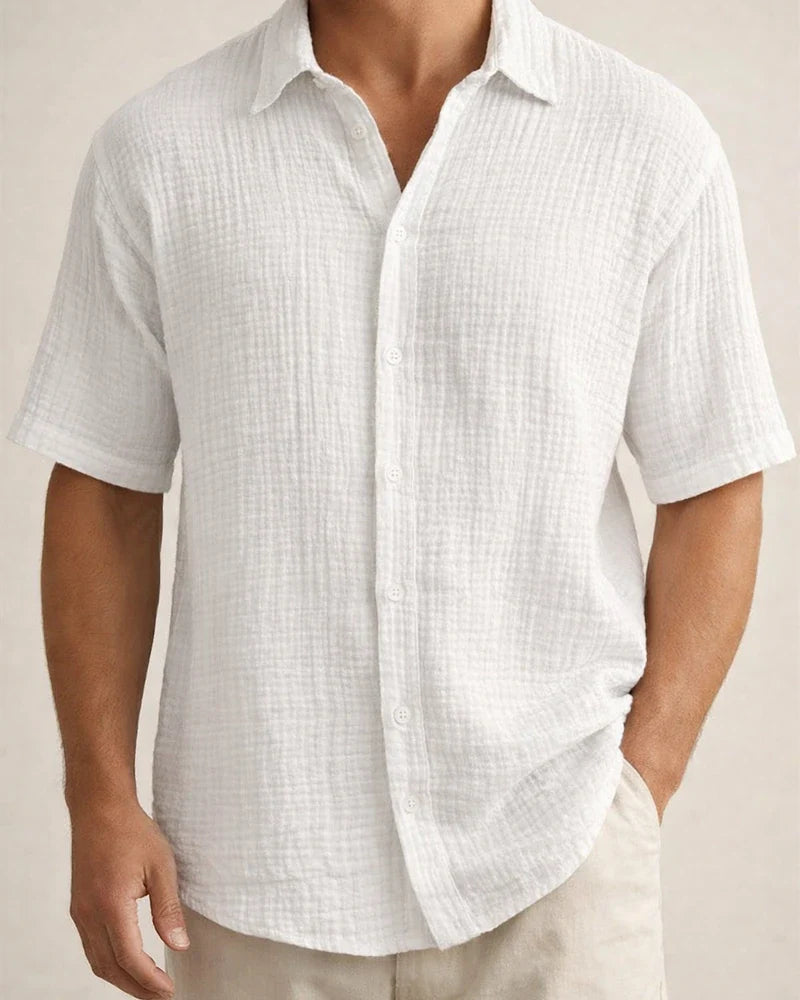Men's Summer New Loose Casual Cotton Short-sleeved Shirt | JRSEE:b5c453d2-4781-4d39-a596-7da1c8f58390