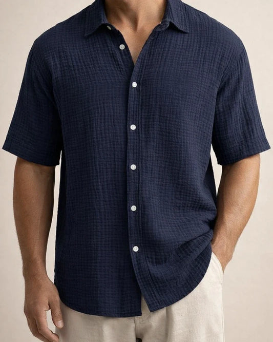 Men's Summer New Loose Casual Cotton Short-sleeved Shirt | JRSEE:56786166-851c-4b85-9c38-ec6039146d93