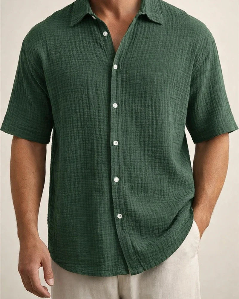 Men's Summer New Loose Casual Cotton Short-sleeved Shirt | JRSEE:bcdd7134-0261-453e-b3f9-ad6f9f9604b0