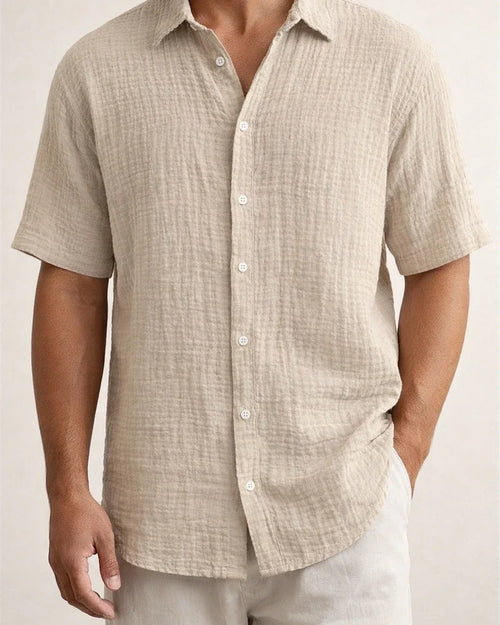 Men's Summer New Loose Casual Cotton Short-sleeved Shirt | JRSEE:a9639be8-7465-4904-8bb9-0fe5a52223aa