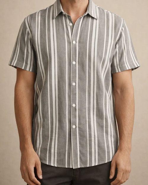 Men's Summer New Men's Casual Shirt Men's Casual Striped Printed Short-sleeved Shirt | JRSEE:3b94aa40-faf1-43e6-83de-d326e426b6ef