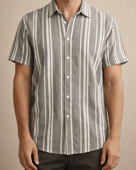 Men's Summer New Men's Casual Shirt Men's Casual Striped Printed Short-sleeved Shirt | JRSEE:3b94aa40-faf1-43e6-83de-d326e426b6ef