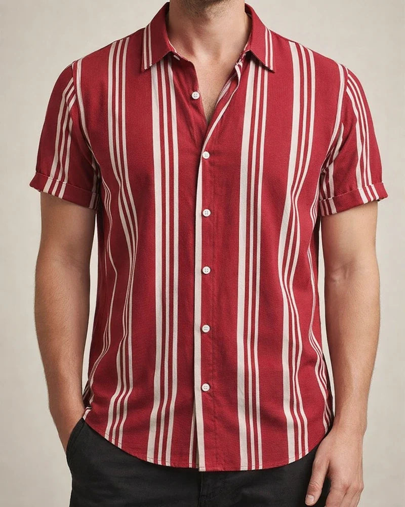 Men's Summer New Men's Casual Shirt Men's Casual Striped Printed Short-sleeved Shirt | JRSEE:6a689f57-cfc5-424e-a201-ae8a6a76a0fa