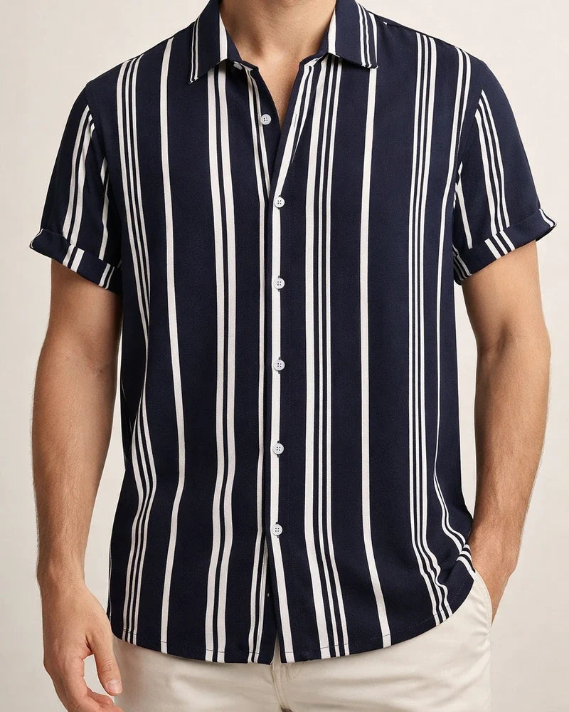 Men's Summer New Men's Casual Shirt Men's Casual Striped Printed Short-sleeved Shirt | JRSEE:96ea1af5-03dd-4939-a3b4-725594ad36b3