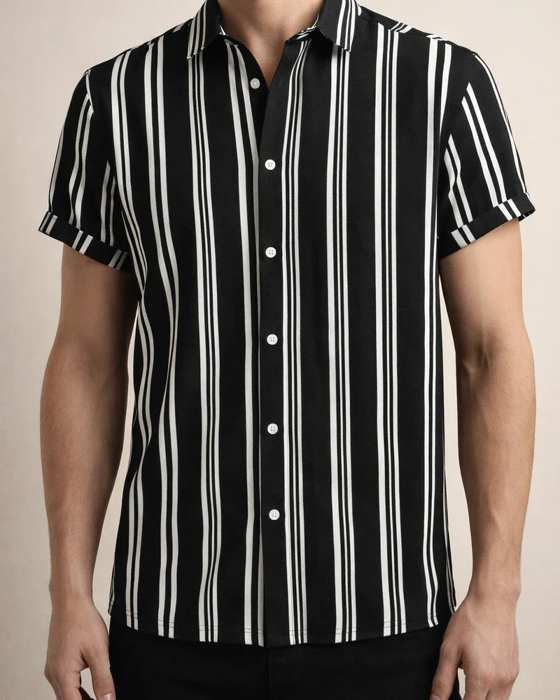 Men's Summer New Men's Casual Shirt Men's Casual Striped Printed Short-sleeved Shirt | JRSEE:51faa1ba-3e09-4ea0-908c-3dd7a3a77d90