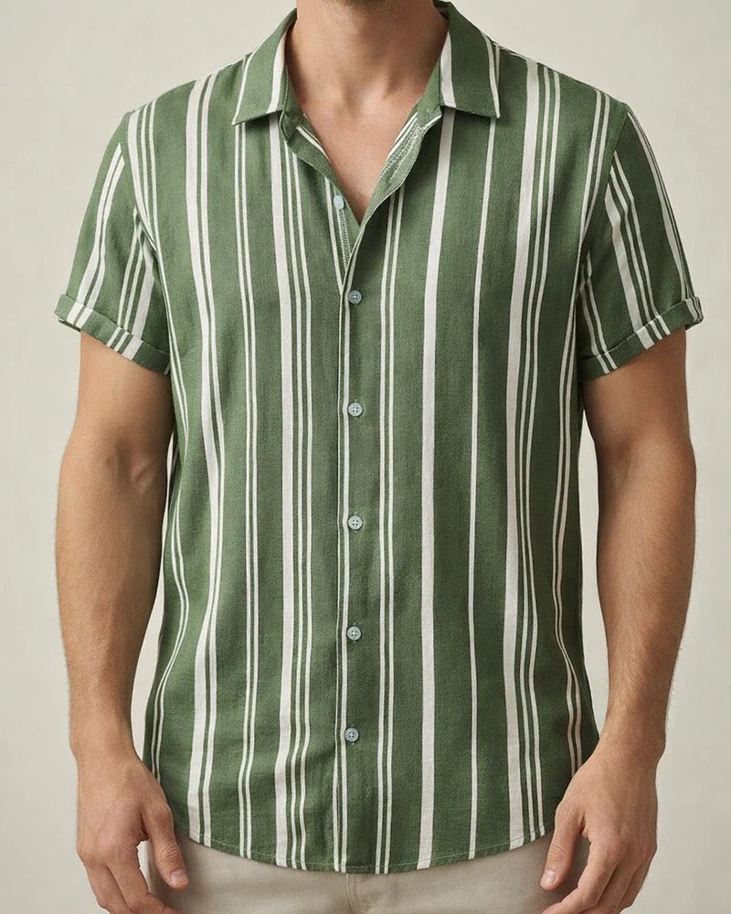 Men's Summer New Men's Casual Shirt Men's Casual Striped Printed Short-sleeved Shirt | JRSEE:b709868c-eeb4-48be-bafe-65c6e38951ac