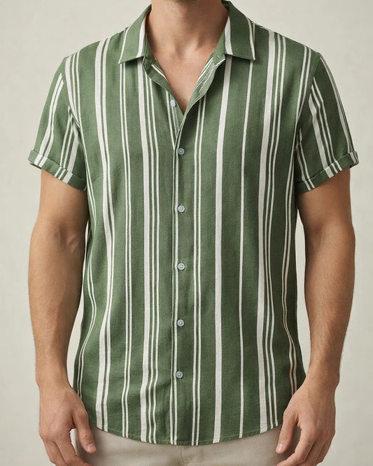 Men's Summer New Men's Casual Shirt Men's Casual Striped Printed Short-sleeved Shirt | JRSEE:b709868c-eeb4-48be-bafe-65c6e38951ac