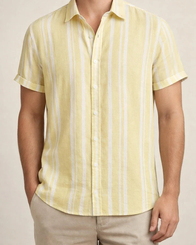Men's Summer New Men's Casual Shirt Men's Casual Striped Printed Short-sleeved Shirt | JRSEE:81c9e01b-422f-4338-a820-260e2ab9f7ed