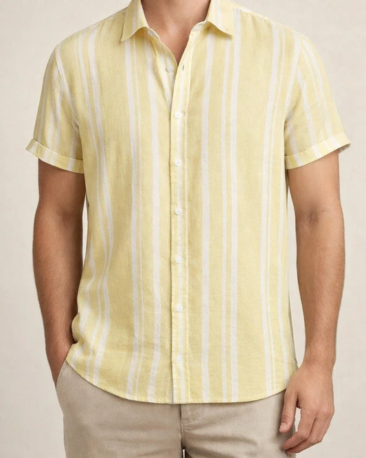 Men's Summer New Men's Casual Shirt Men's Casual Striped Printed Short-sleeved Shirt | JRSEE:81c9e01b-422f-4338-a820-260e2ab9f7ed