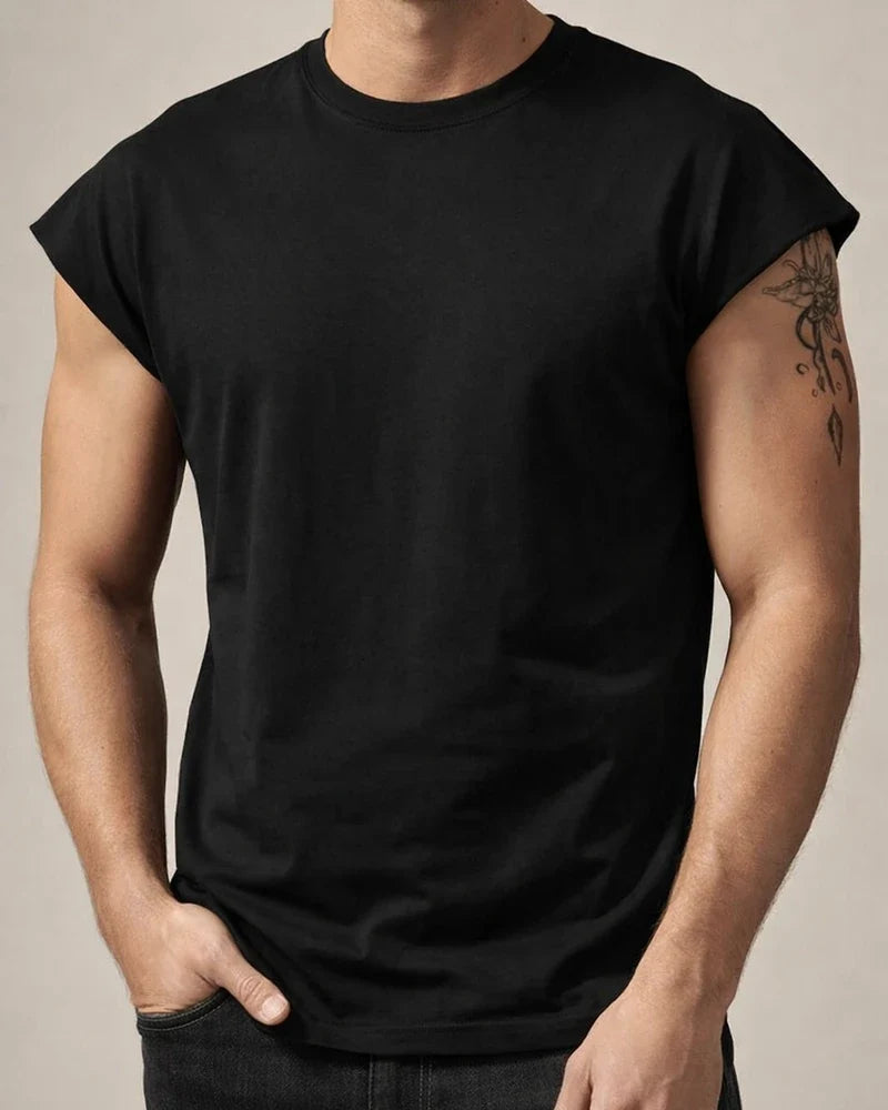 Men's Summer New Sleeveless T-shirt Casual Loose Solid Color Thin Section T-shirt | JRSEE:10cedeca-5579-43d8-82b4-d3c6d9586734