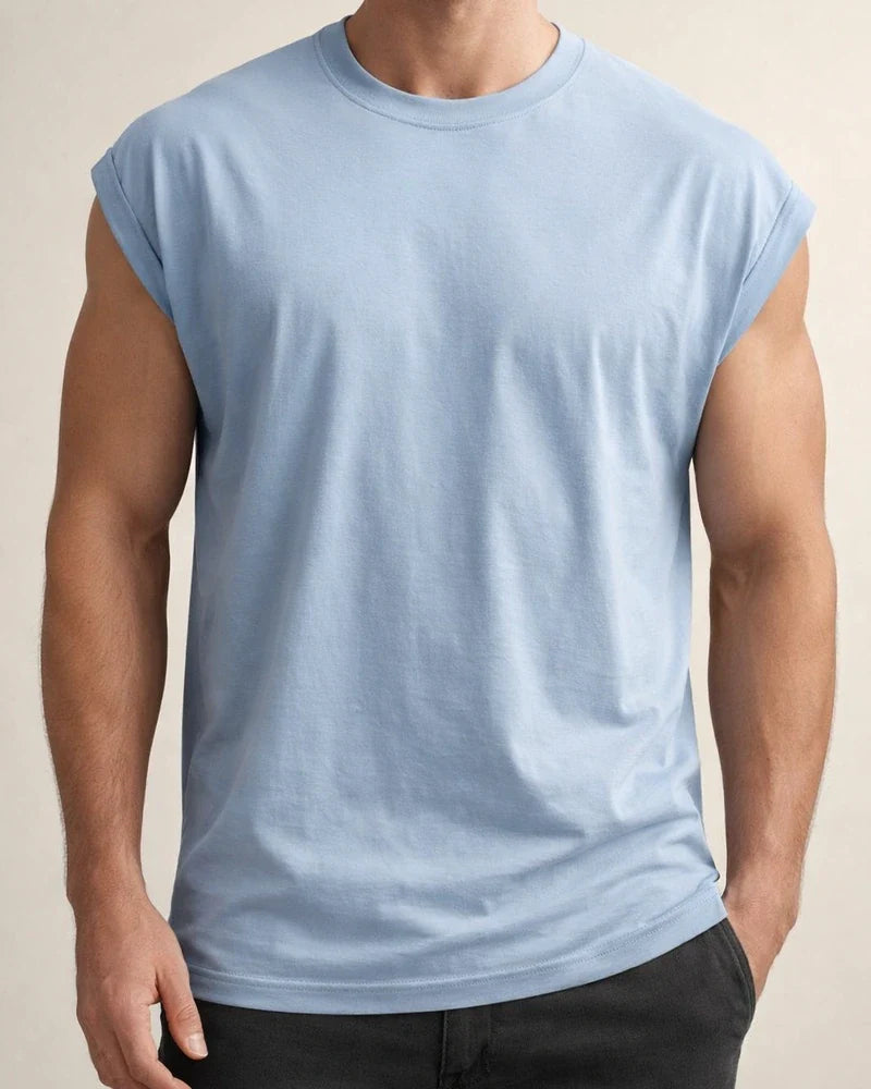 Men's Summer New Sleeveless T-shirt Casual Loose Solid Color Thin Section T-shirt | JRSEE:cfdfc480-984c-4eb4-a475-f21de54021b3