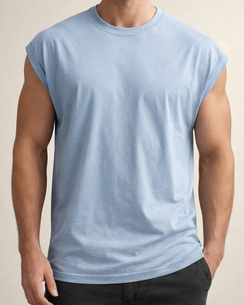 Men's Summer New Sleeveless T-shirt Casual Loose Solid Color Thin Section T-shirt | JRSEE:cfdfc480-984c-4eb4-a475-f21de54021b3
