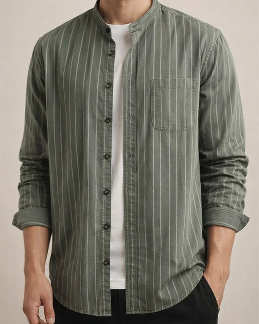 Men's Summer Shirt Beach Shirt Black White Gray Long Sleeve Striped Stand Collar Spring & Fall Street Daily Clothing Apparel Button-Down | JRSEE:5894f591-f4b8-43e8-8ad6-0eafdb13162d