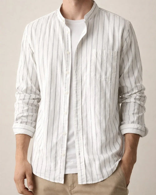 Men's Summer Shirt Beach Shirt Black White Gray Long Sleeve Striped Stand Collar Spring & Fall Street Daily Clothing Apparel Button-Down | JRSEE:a039aec7-fd9f-4e7d-bf7a-adac8521063e