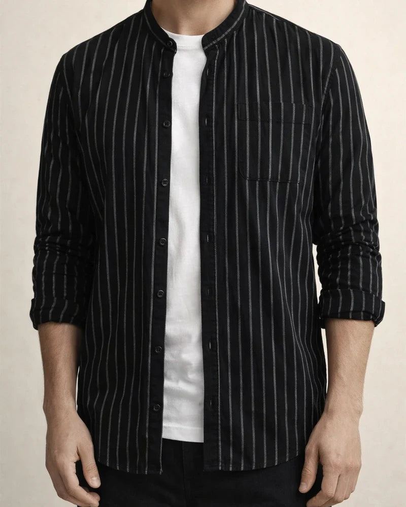 Men's Summer Shirt Beach Shirt Black White Gray Long Sleeve Striped Stand Collar Spring & Fall Street Daily Clothing Apparel Button-Down | JRSEE:21434071-773d-4e69-bbc8-f0e99566175a
