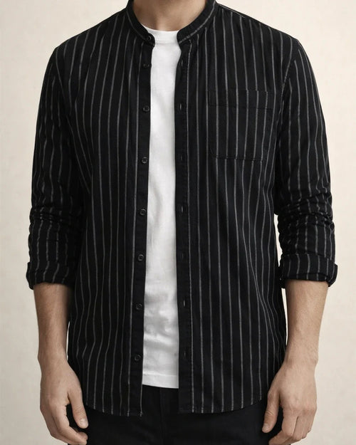 Men's Summer Shirt Beach Shirt Black White Gray Long Sleeve Striped Stand Collar Spring & Fall Street Daily Clothing Apparel Button-Down | JRSEE:21434071-773d-4e69-bbc8-f0e99566175a