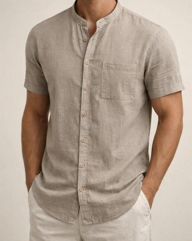Men's Summer Shirt with Stand-up Collar and Short Sleeves Solid-Color Casual Shirt | JRSEE:c65835d8-75e0-45bc-86fa-3adc6271bf77