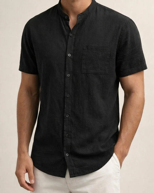 Men's Summer Shirt with Stand-up Collar and Short Sleeves Solid-Color Casual Shirt | JRSEE:5bf291ad-25c8-4162-8985-81e9ff7e58e7