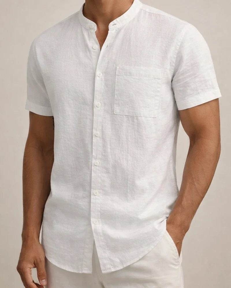 Men's Summer Shirt with Stand-up Collar and Short Sleeves Solid-Color Casual Shirt | JRSEE:0819a4cf-c028-48f6-8c18-cd59c5e533cf
