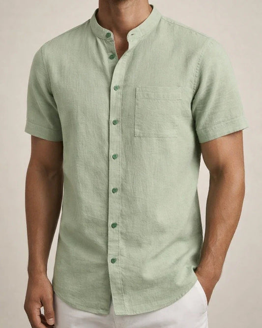 Men's Summer Shirt with Stand-up Collar and Short Sleeves Solid-Color Casual Shirt | JRSEE:c06834c9-7472-4046-a5d8-8efba0d39370