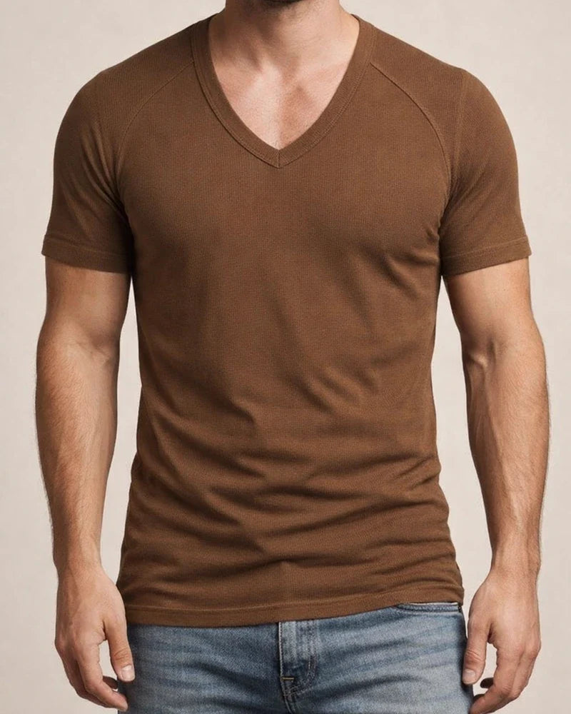 Men's Summer Wrinkle-resistant Breathable Waffle Solid Color T-shirt Loose V-neck Plunging Sleeve Solid Color Quick Dry Men's Short-sleeved T-shirt | JRSEE:7cba5c35-41bb-4719-b7a8-7a85ff301fbb