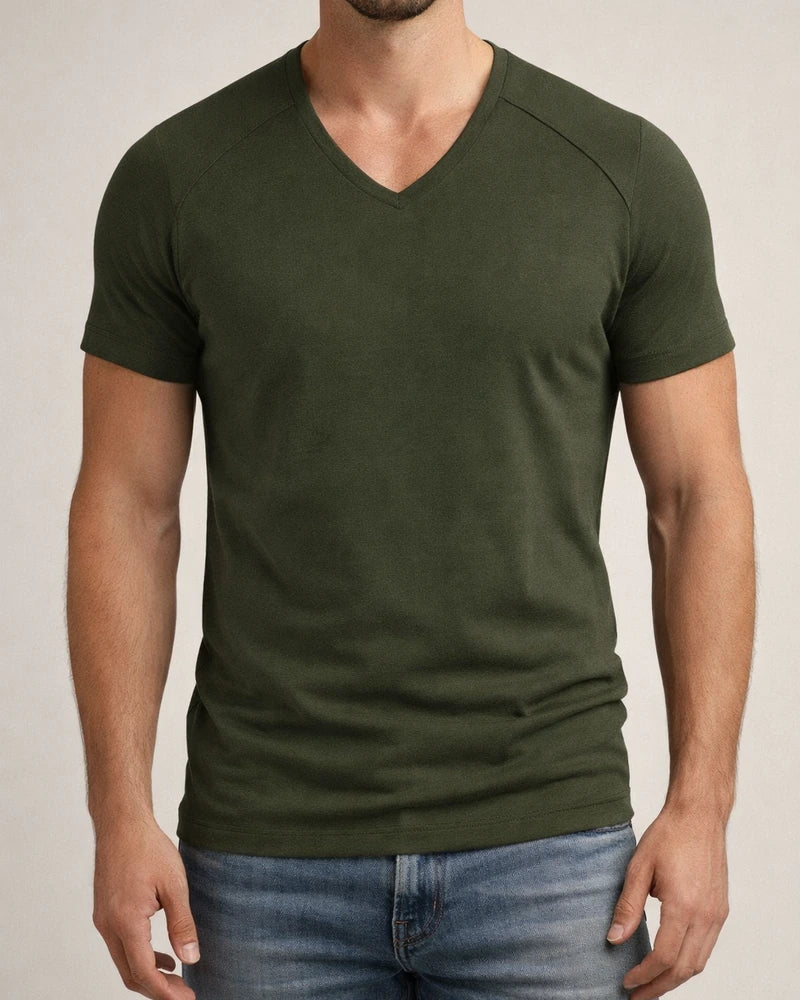 Men's Summer Wrinkle-resistant Breathable Waffle Solid Color T-shirt Loose V-neck Plunging Sleeve Solid Color Quick Dry Men's Short-sleeved T-shirt | JRSEE:f40ea91b-24a8-4197-8743-aa10a31700c3