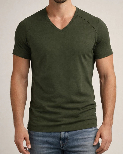 Men's Summer Wrinkle-resistant Breathable Waffle Solid Color T-shirt Loose V-neck Plunging Sleeve Solid Color Quick Dry Men's Short-sleeved T-shirt | JRSEE:f40ea91b-24a8-4197-8743-aa10a31700c3