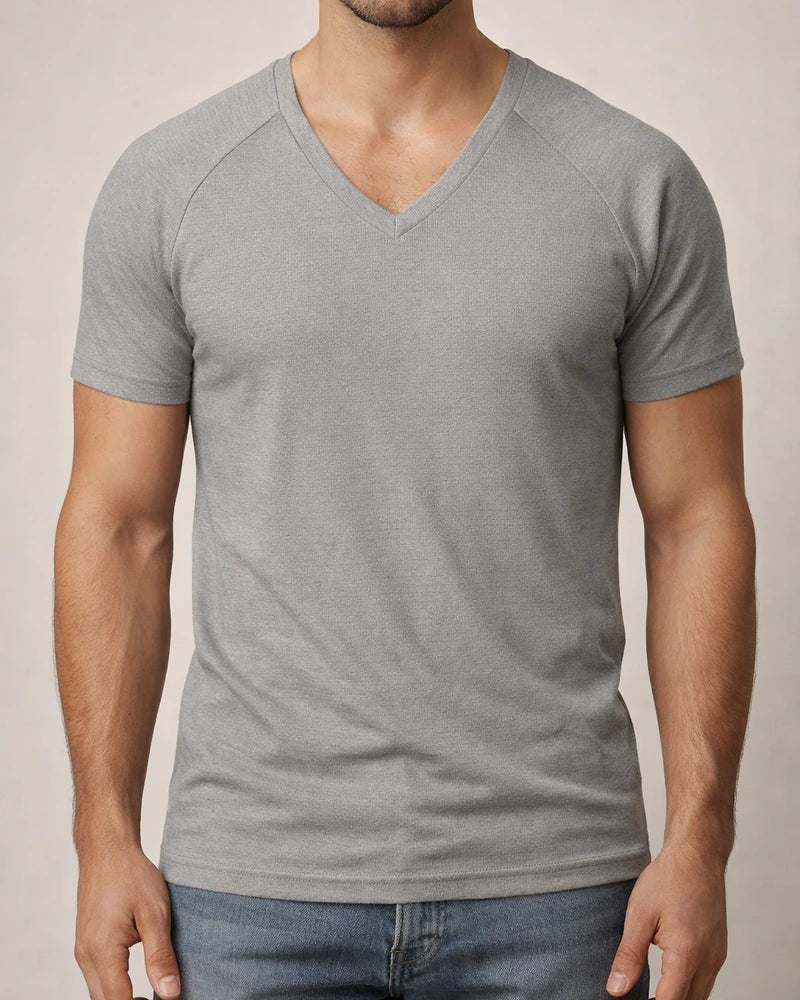 Men's Summer Wrinkle-resistant Breathable Waffle Solid Color T-shirt Loose V-neck Plunging Sleeve Solid Color Quick Dry Men's Short-sleeved T-shirt | JRSEE:23fdac3c-893b-4b2f-93f1-94e88cc0e913