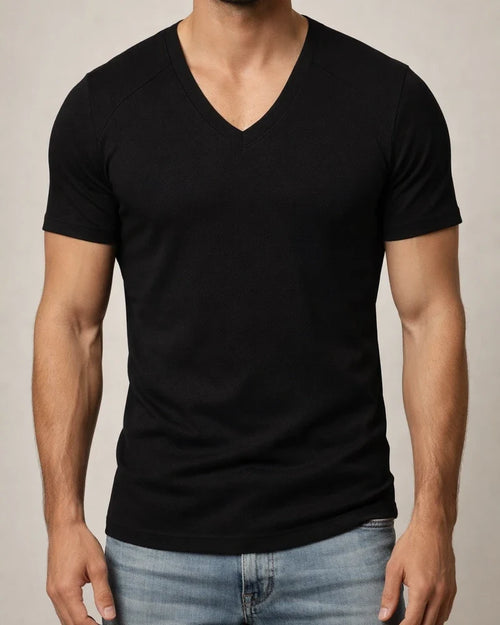 Men's Summer Wrinkle-resistant Breathable Waffle Solid Color T-shirt Loose V-neck Plunging Sleeve Solid Color Quick Dry Men's Short-sleeved T-shirt | JRSEE:384eed71-5a4f-49b7-b78b-73b343328133