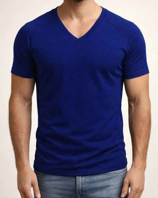 Men's Summer Wrinkle-resistant Breathable Waffle Solid Color T-shirt Loose V-neck Plunging Sleeve Solid Color Quick Dry Men's Short-sleeved T-shirt | JRSEE:3d8b7571-7cf6-4fb3-b849-f9d358d938af