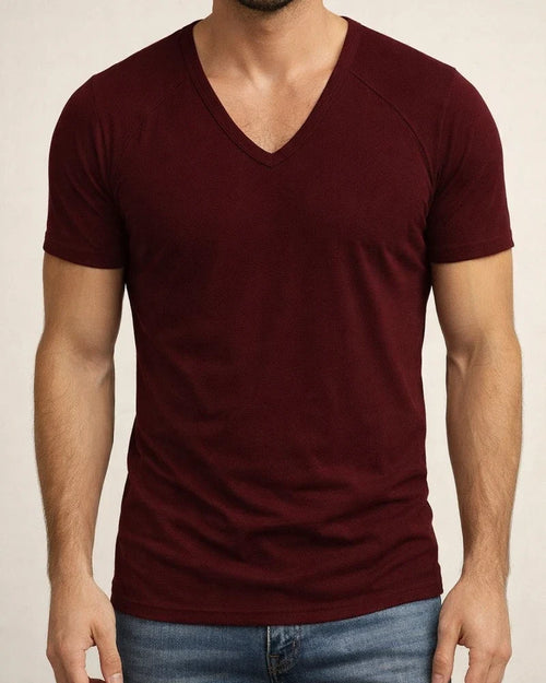 Men's Summer Wrinkle-resistant Breathable Waffle Solid Color T-shirt Loose V-neck Plunging Sleeve Solid Color Quick Dry Men's Short-sleeved T-shirt | JRSEE:ec9c9db7-3bab-4669-9998-424b76a478b1