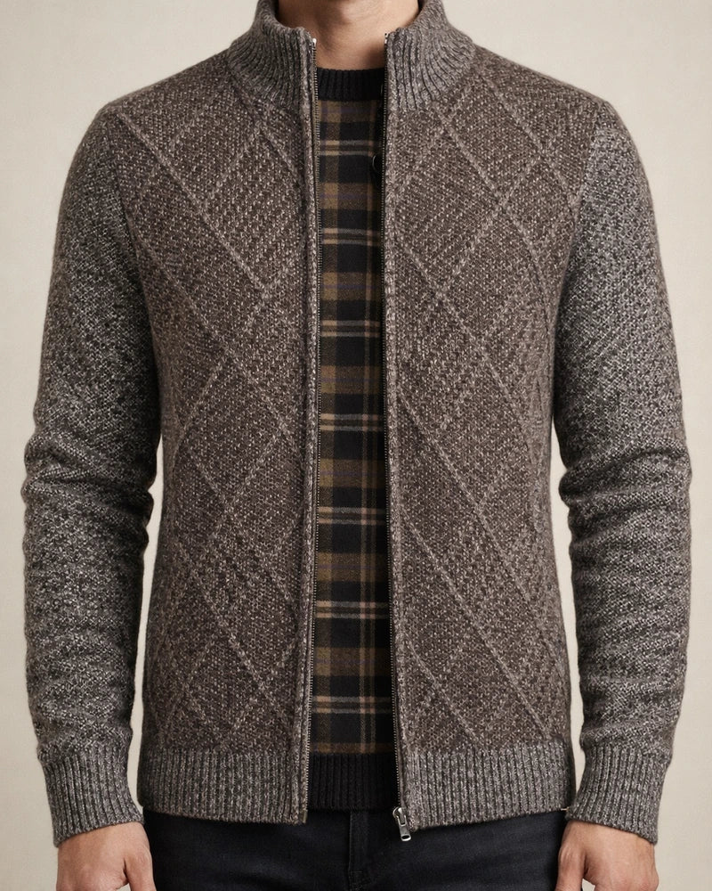Men's Sweater Cardigan Sweater Zip Sweater Sweater Jacket Fleece Sweater Ribbed Knit Zipper Geometric Stand Collar Casual Daily Clothing Apparel Winter Fall Blue Light Grey XS S M | JRSEE:87630a75-b511-4d7c-bdf3-2a5b4258b4b0