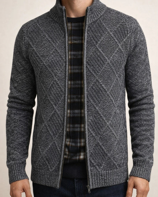 Men's Sweater Cardigan Sweater Zip Sweater Sweater Jacket Fleece Sweater Ribbed Knit Zipper Geometric Stand Collar Casual Daily Clothing Apparel Winter Fall Blue Light Grey XS S M | JRSEE:b023d6ef-358d-432b-9b44-c1391b8c0fdf