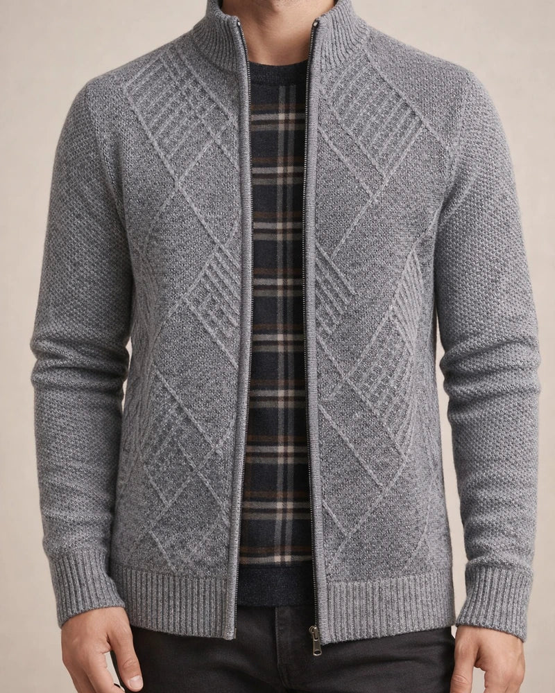 Men's Sweater Cardigan Sweater Zip Sweater Sweater Jacket Fleece Sweater Ribbed Knit Zipper Geometric Stand Collar Casual Daily Clothing Apparel Winter Fall Blue Light Grey XS S M | JRSEE:5f1a7fa9-012a-4d27-83f7-7a205377a5e1