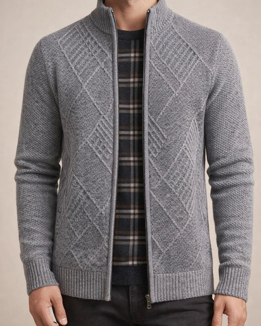 Men's Sweater Cardigan Sweater Zip Sweater Sweater Jacket Fleece Sweater Ribbed Knit Zipper Geometric Stand Collar Casual Daily Clothing Apparel Winter Fall Blue Light Grey XS S M | JRSEE:5f1a7fa9-012a-4d27-83f7-7a205377a5e1