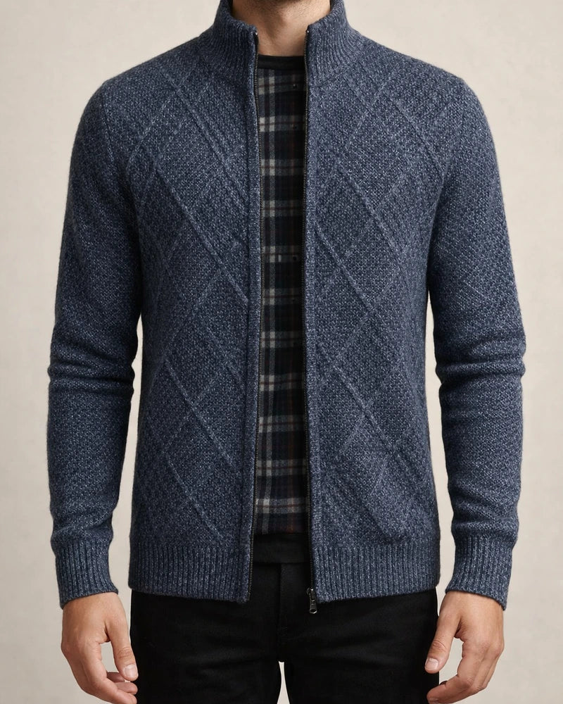 Men's Sweater Cardigan Sweater Zip Sweater Sweater Jacket Fleece Sweater Ribbed Knit Zipper Geometric Stand Collar Casual Daily Clothing Apparel Winter Fall Blue Light Grey XS S M | JRSEE:0d4ac232-d9b2-4446-bc2e-88b8fd2c422f