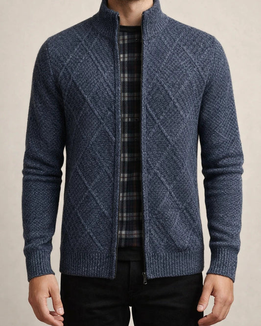 Men's Sweater Cardigan Sweater Zip Sweater Sweater Jacket Fleece Sweater Ribbed Knit Zipper Geometric Stand Collar Casual Daily Clothing Apparel Winter Fall Blue Light Grey XS S M | JRSEE:0d4ac232-d9b2-4446-bc2e-88b8fd2c422f