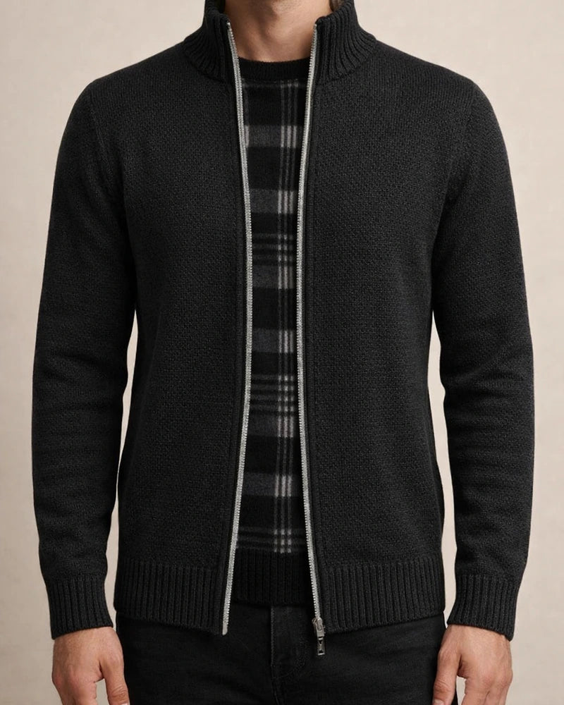 Men's Sweater Cardigan Sweater Zip Sweater Sweater Jacket Fleece Sweater Knit Solid Color Stand Collar Essential Casual Clothing Apparel Winter Black Burgundy S M L | JRSEE:8e2cc031-32b0-4dff-b5fb-1a10e94f02e6