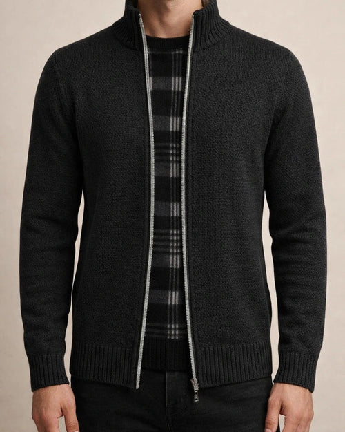 Men's Sweater Cardigan Sweater Zip Sweater Sweater Jacket Fleece Sweater Knit Solid Color Stand Collar Essential Casual Clothing Apparel Winter Black Burgundy S M L | JRSEE:8e2cc031-32b0-4dff-b5fb-1a10e94f02e6
