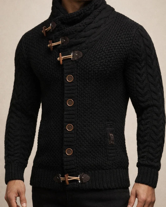 Men's Sweater Cardigan Turtleneck Sweater Knit Striped Stand Collar Stylish Clothing Apparel Winter Black Blue S M L | JRSEE:b43cebd6-9b70-45e1-a2e0-ae0ca85a5d6c