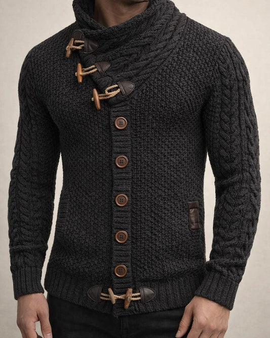 Men's Sweater Cardigan Turtleneck Sweater Knit Striped Stand Collar Stylish Clothing Apparel Winter Black Blue S M L | JRSEE:a8aa2b35-eab6-4671-838f-aaff7fb7b196