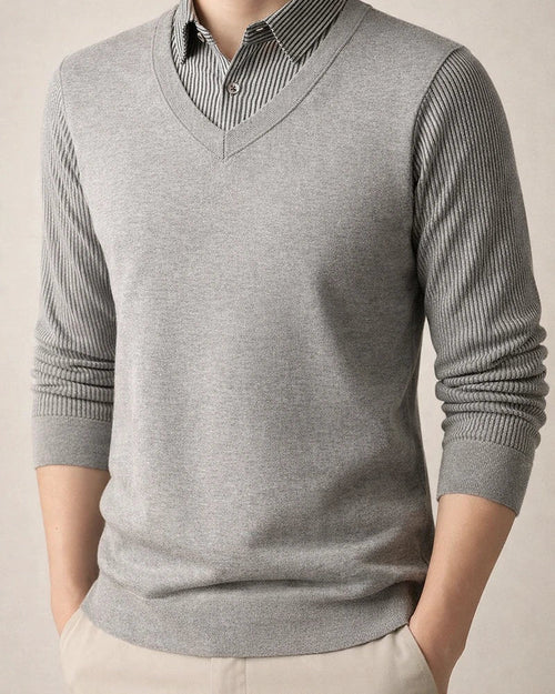 Men's Sweater Knit Shirt Collar Fleece-Lined Thickened Warm Faux Two-Piece | JRSEE:a72bf55f-91f6-4072-82f0-aa1bb949ac86
