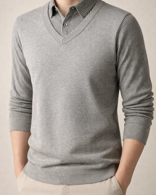Men's Sweater Knit Shirt Collar Fleece-Lined Thickened Warm Faux Two-Piece | JRSEE:a72bf55f-91f6-4072-82f0-aa1bb949ac86