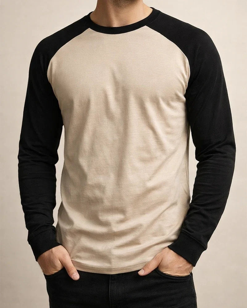 Men's T-shirt Autumn and Winter New Casual Color Blocking Round Neck Pullover Men's Long-sleeved T-shirt Bottoming Shirt | JRSEE:a76e3bb9-9637-4048-a767-d29383194dfb