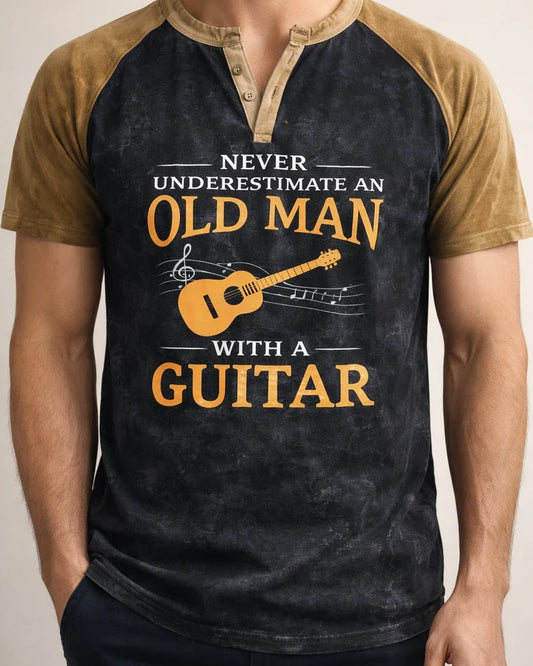 Men's T Shirt Tee Henley Shirt Tee Graphic Color Block Guitar Henley Green Brown Black 3D Print Casual Daily Short Sleeve Button-Down Print Clothing Apparel Vintage Sports Fashion Big and Tall | JRSEE:0dbff760-adb1-4cc9-b20f-b09c0b85f481