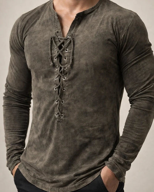 Men's T shirt Tee Solid Color V Neck Light Purple Green Black Purple Yellow 3D Print Outdoor Street Long Sleeve Lace up Clothing Apparel Basic Fashion Streetwear Designer | JRSEE:1723e6f2-042c-4a6e-bea1-124e0a05f68e