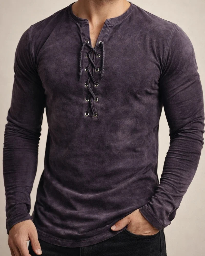 Men's T shirt Tee Solid Color V Neck Light Purple Green Black Purple Yellow 3D Print Outdoor Street Long Sleeve Lace up Clothing Apparel Basic Fashion Streetwear Designer | JRSEE:cf128c01-3a51-40bb-ba6d-4ea06e66a67c