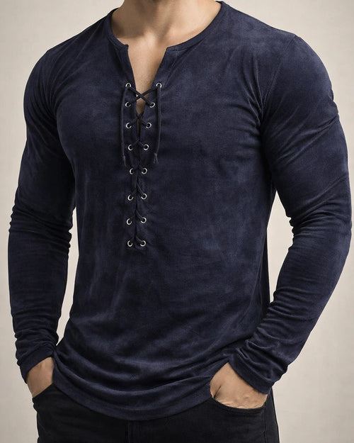 Men's T shirt Tee Solid Color V Neck Light Purple Green Black Purple Yellow 3D Print Outdoor Street Long Sleeve Lace up Clothing Apparel Basic Fashion Streetwear Designer | JRSEE:0c81899a-6d64-4857-a583-20490588d405