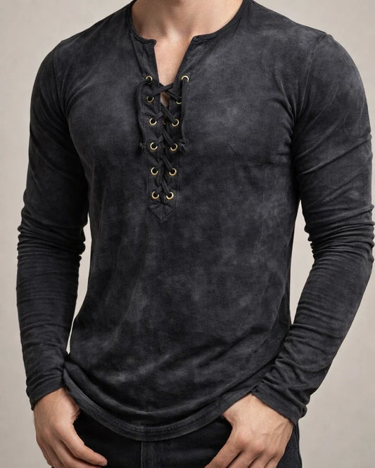 Men's T shirt Tee Solid Color V Neck Light Purple Green Black Purple Yellow 3D Print Outdoor Street Long Sleeve Lace up Clothing Apparel Basic Fashion Streetwear Designer | JRSEE:e1c6e8b5-ef7f-4dc9-b208-8f7e597ecc64