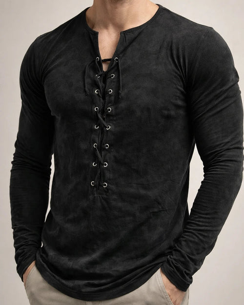 Men's T shirt Tee Solid Color V Neck Light Purple Green Black Purple Yellow 3D Print Outdoor Street Long Sleeve Lace up Clothing Apparel Basic Fashion Streetwear Designer | JRSEE:0abb9f02-79d1-4078-9131-018601212096